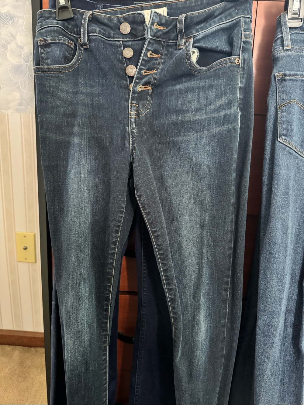 High-Rise Skinny Jeans with Button-Fly in Dark Blue